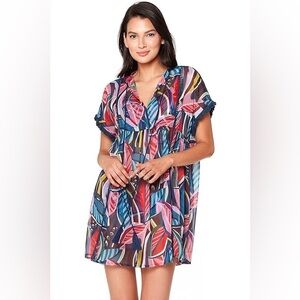 CHIFFON TUNIC SWIM COVER UP IN BLUE FLORAL SIZE SMALL